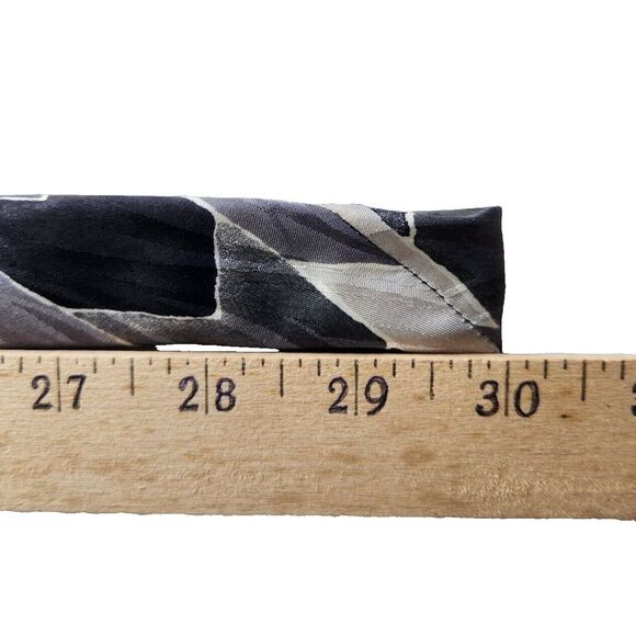 Vito By VR Necktie Silk Black‎ Gray Geometric Stripe Hand Made In Italy - Picture 4 of 4